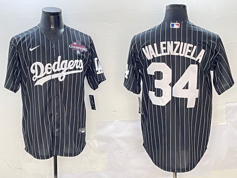 Men Los Angeles Dodgers #34 Valenzuela Black Stripe Jointly Name 2025 Nike MLB Jersey style 5->los angeles dodgers->MLB Jersey